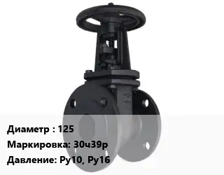 Задвижка чугунная 125 30ч39р Ру10, Ру16